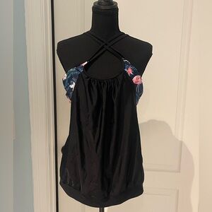 Black Floral Halter Tankini Top